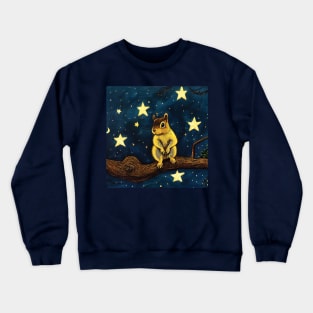 Cute Squirrel at Night with Stars Crewneck Sweatshirt